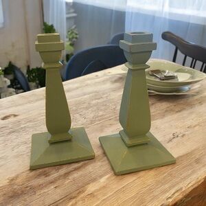 Green Wooden Candle Holders